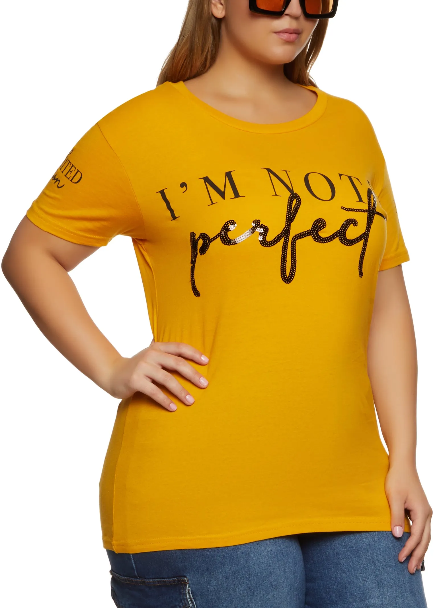 Plus Size Im Not Perfect Sequin Graphic Tee sold by Rainbow