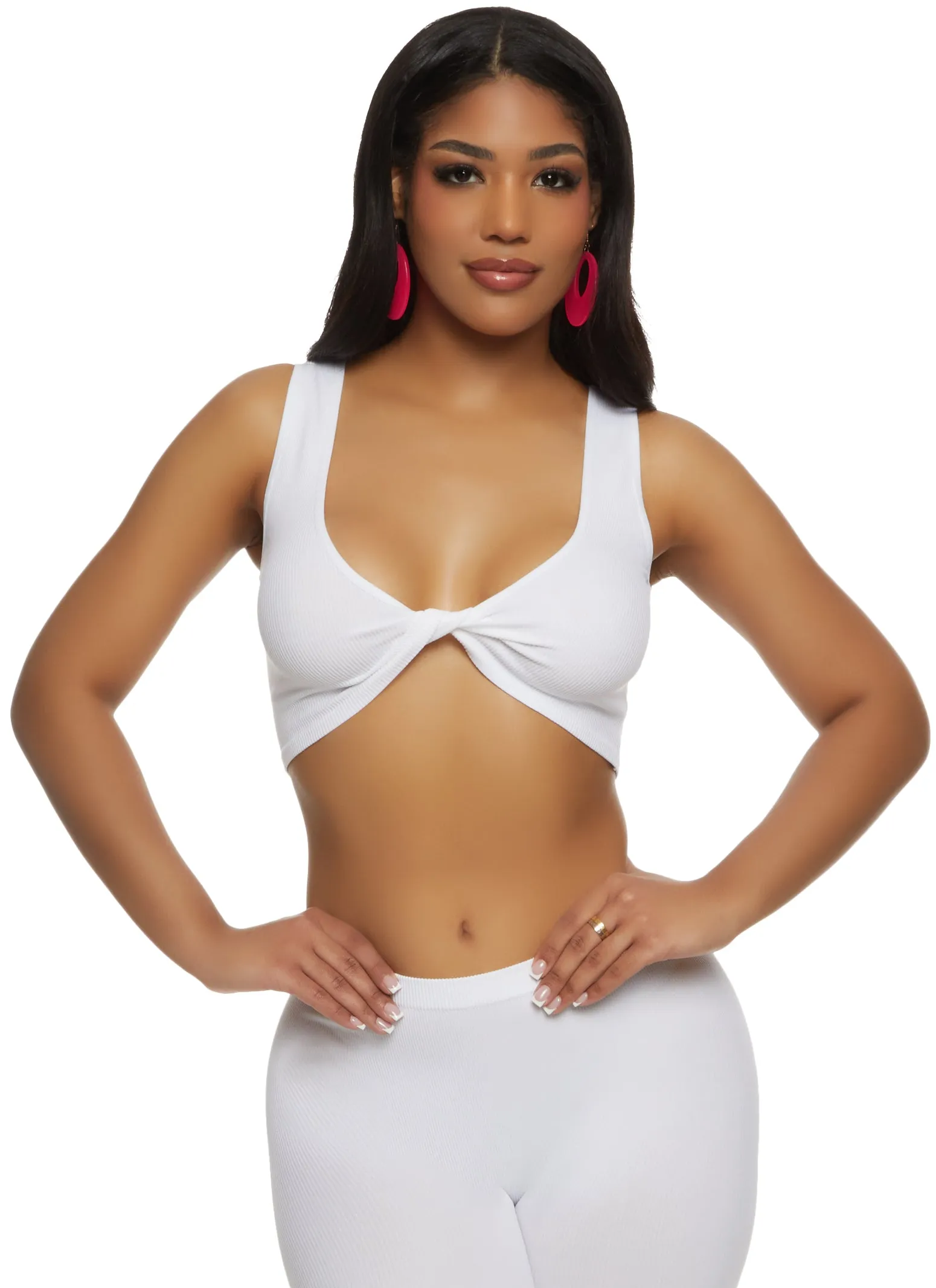 Rib Knit Twist Front Crop Top sold by Rainbow