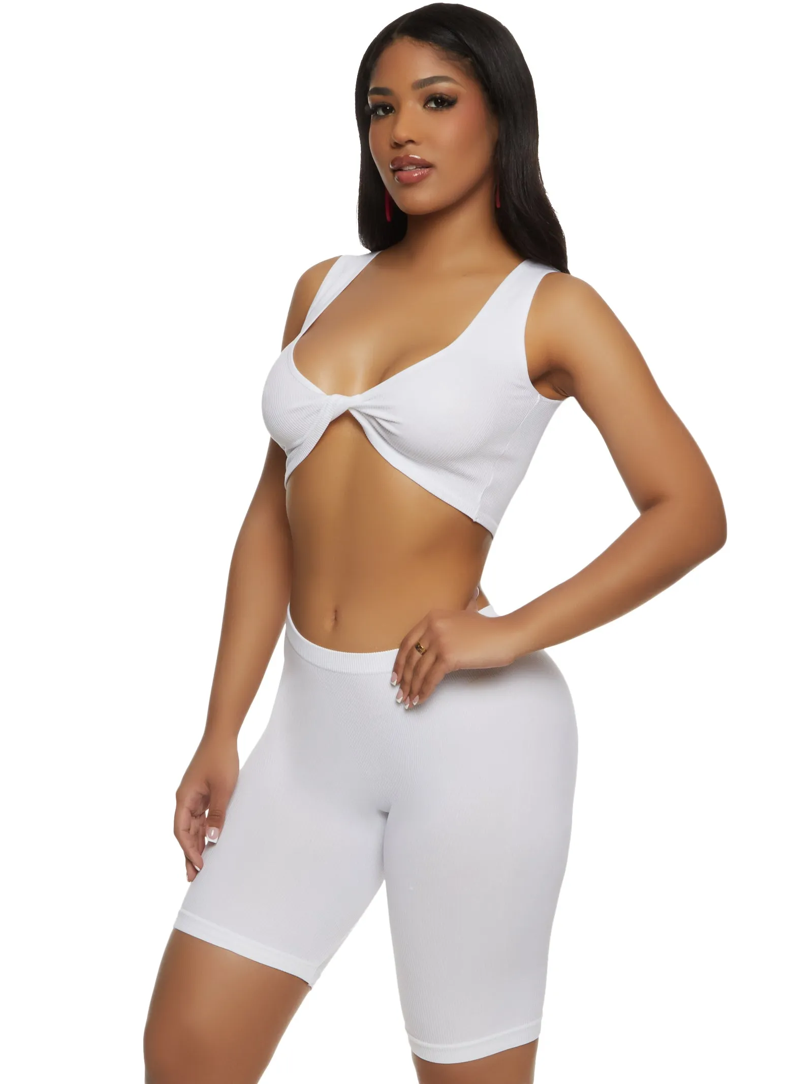 Rib Knit Twist Front Crop Top sold by Rainbow product image thumbnail 2