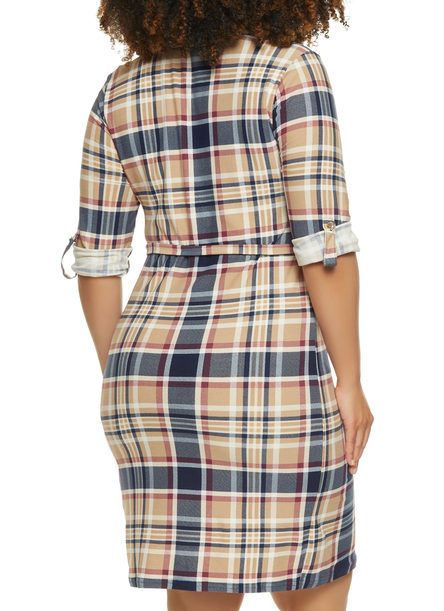 Plus Size Plaid Tie Waist Belt Shirt Dress sold by Rainbow product image thumbnail 3