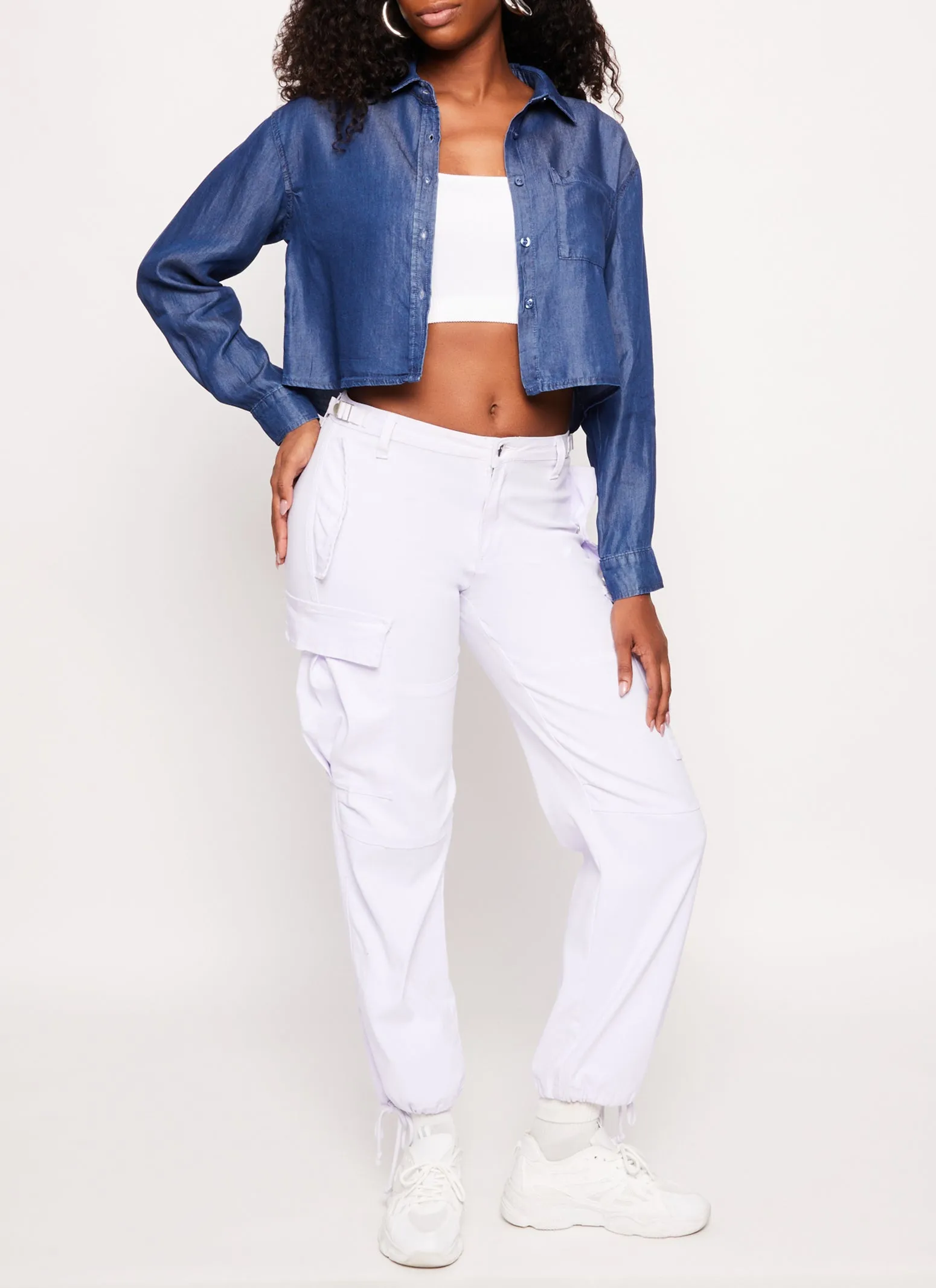 Chambray Button Front Cropped Shirt sold by Rainbow product image thumbnail 2