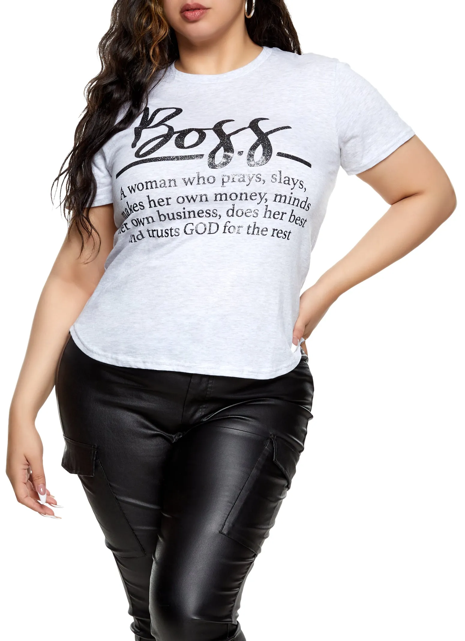 Plus Size Boss Glitter High Low Graphic T Shirt sold by Rainbow
