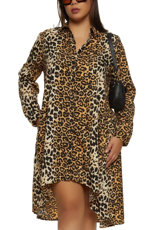 Plus Size Printed Button Front High Low Dress sold by Rainbow