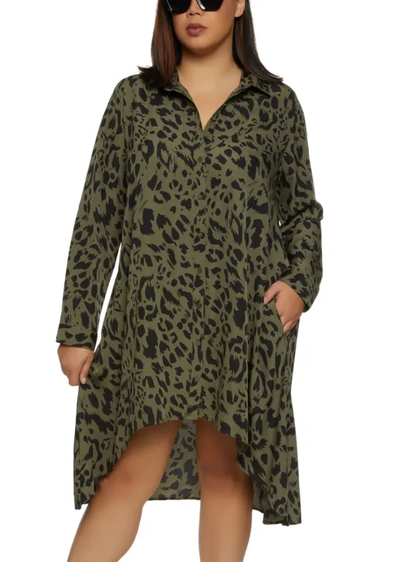 Plus Size Printed Button Front High Low Dress sold by Rainbow