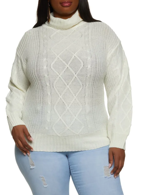 Plus Size Cable Knit Turtleneck Sweater sold by Rainbow