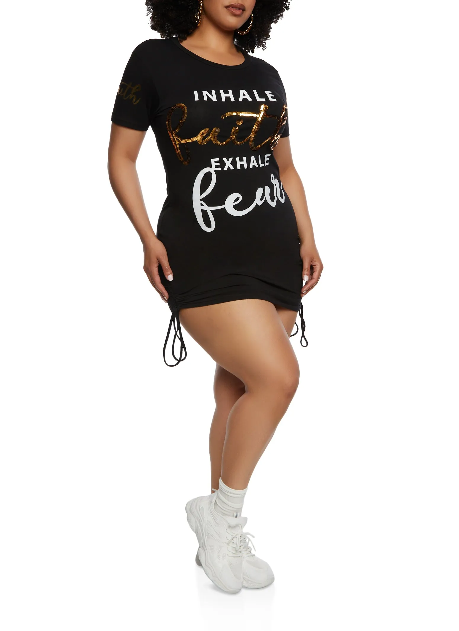 Plus Size Inhale Faith Exhale Fear Sequin Graphic T Shirt Dress sold by Rainbow product image thumbnail 2