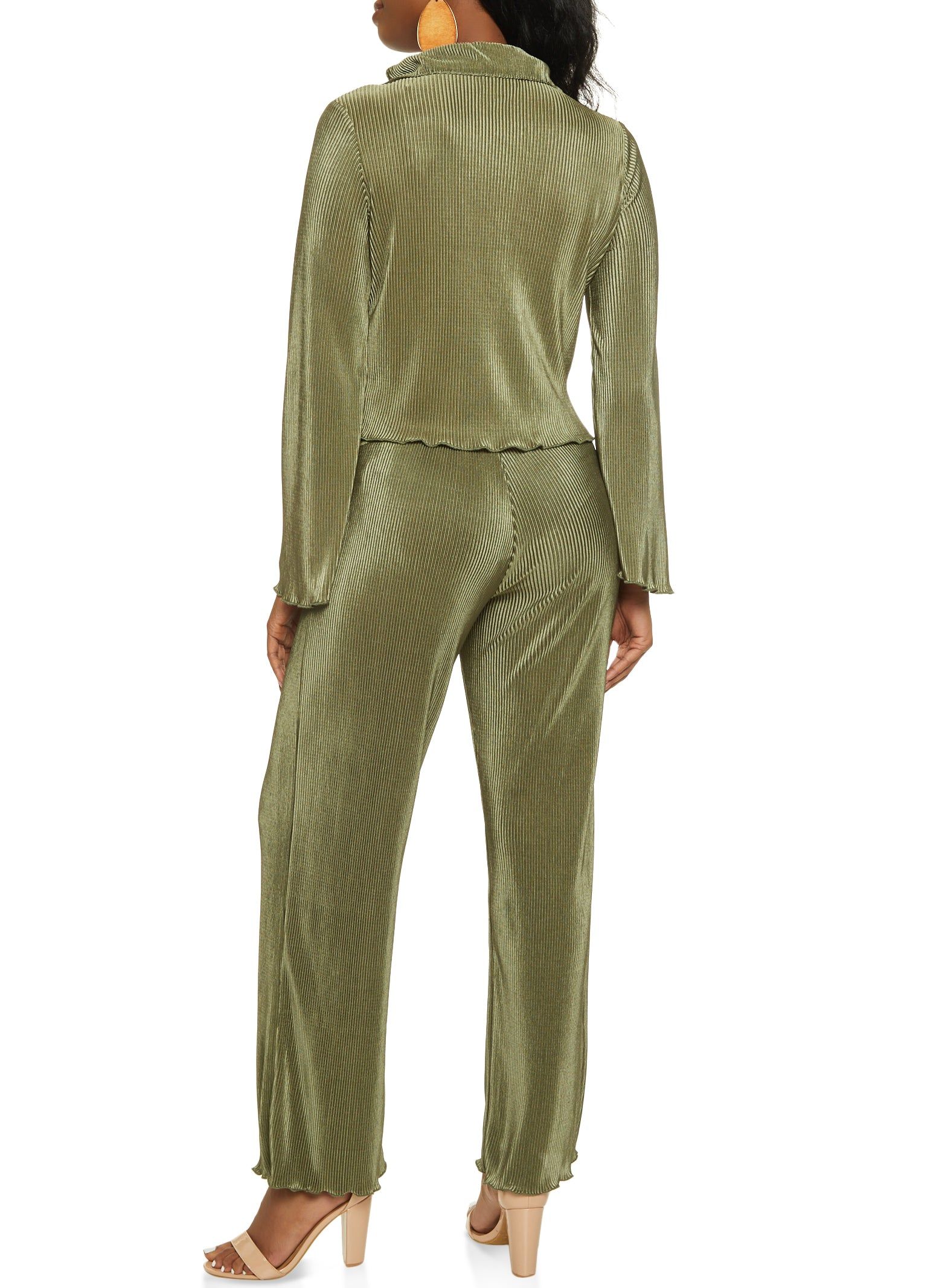 Plisse Button Front Shirt and Wide Leg Pant Set sold by Rainbow product image thumbnail 2