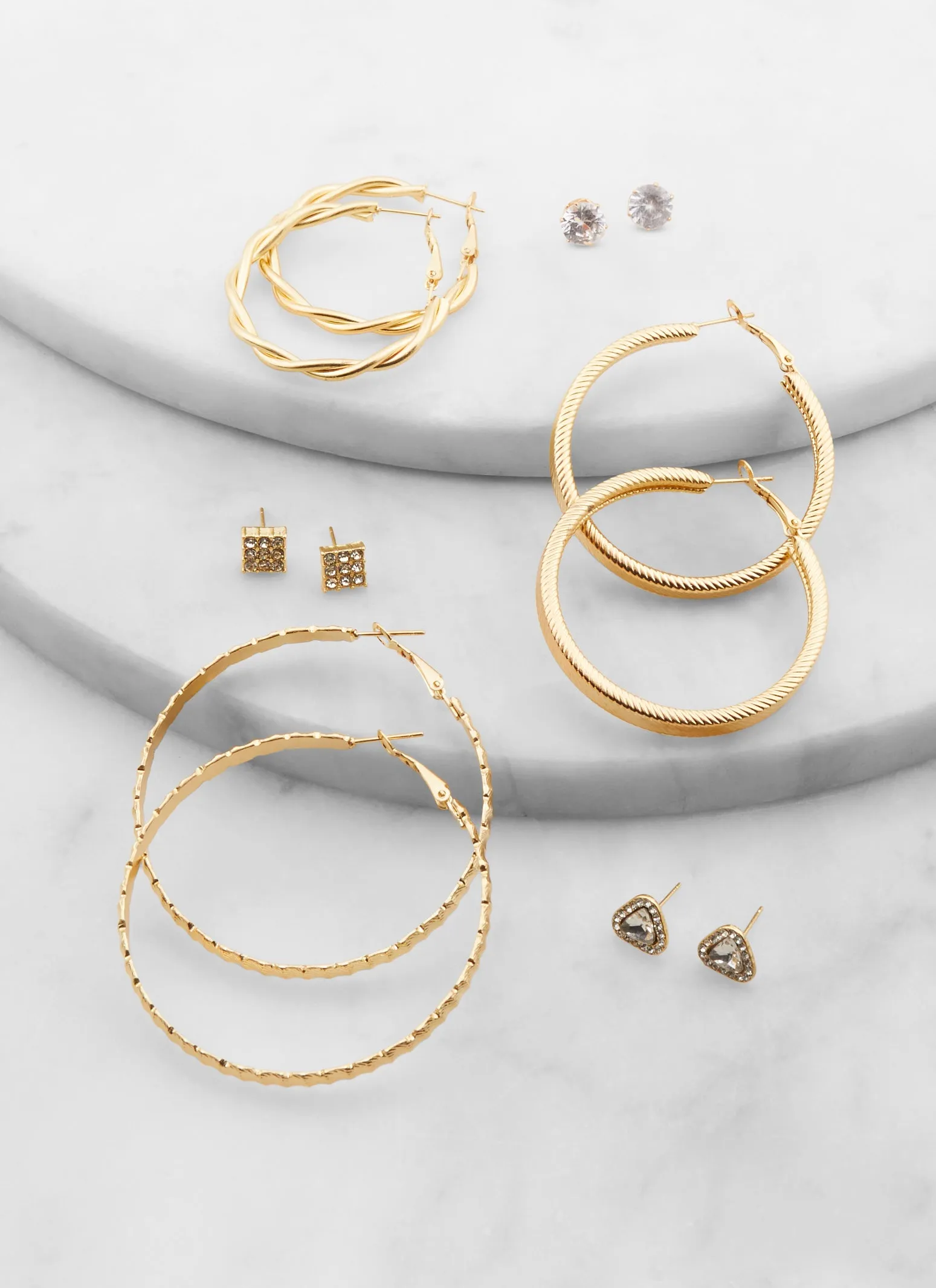 Cubic Zirconia Stud and Hoop Earring Set sold by Rainbow