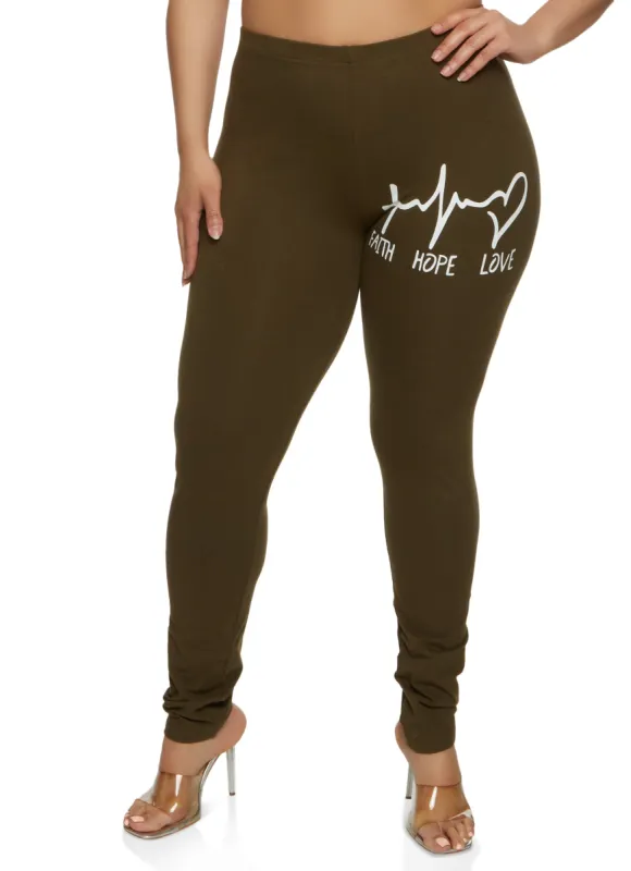 Plus Size Faith Hope Love Graphic Leggings sold by Rainbow