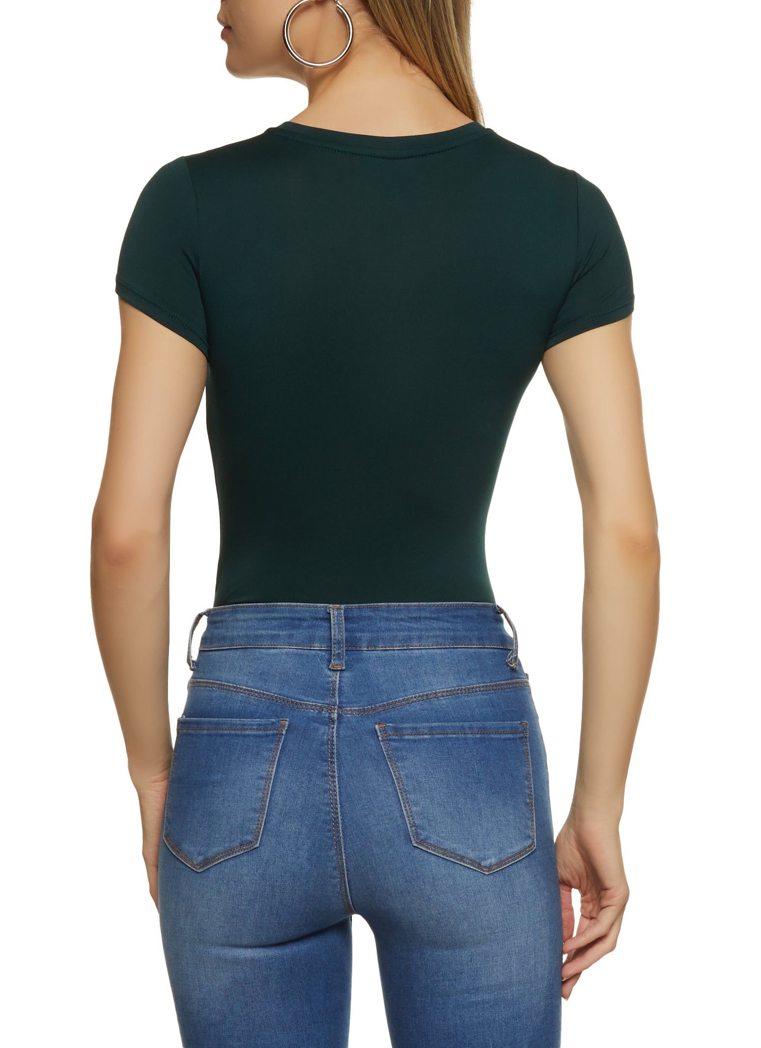 Solid Crew Neck Short Sleeve Bodysuit sold by Rainbow product image thumbnail 3