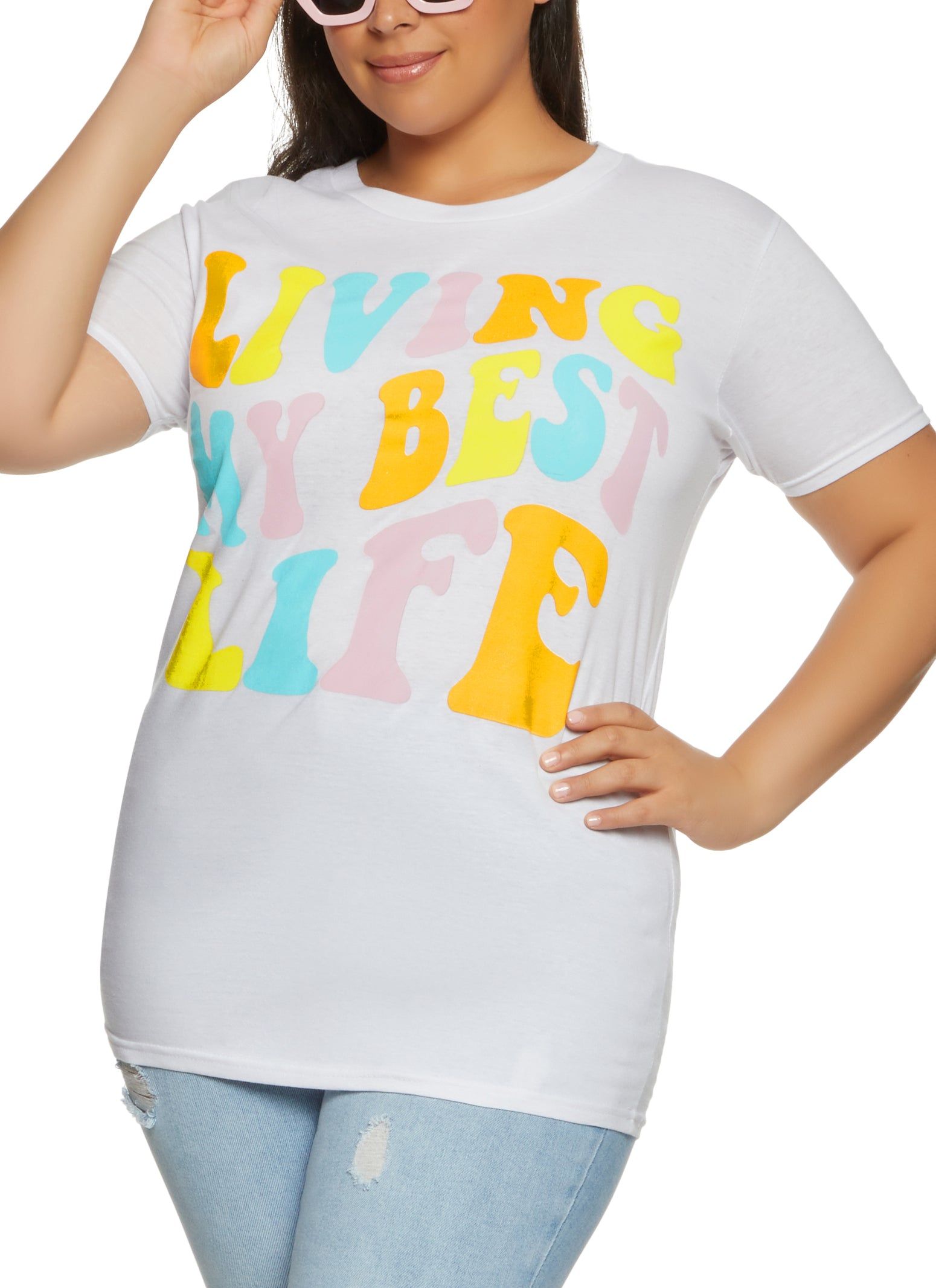 Plus Size Living My Best Life Short Sleeve Graphic Tee sold by Rainbow