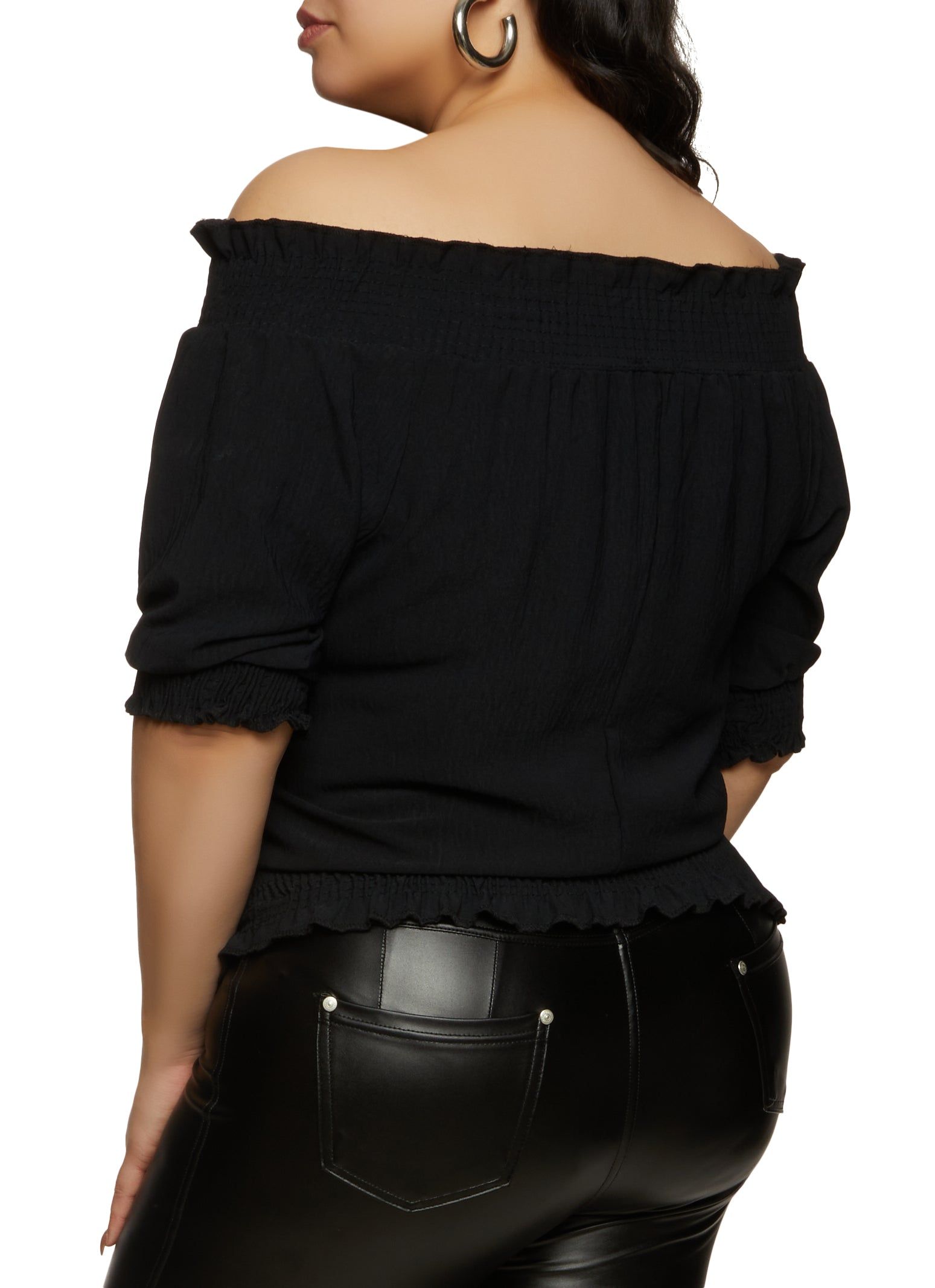 Plus Size Lace Up Front Off the Shoulder Peasant Top sold by Rainbow product image thumbnail 2