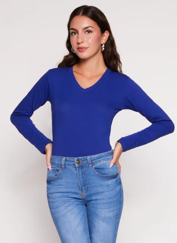 Basic V Neck Long Sleeve T Shirt sold by Rainbow