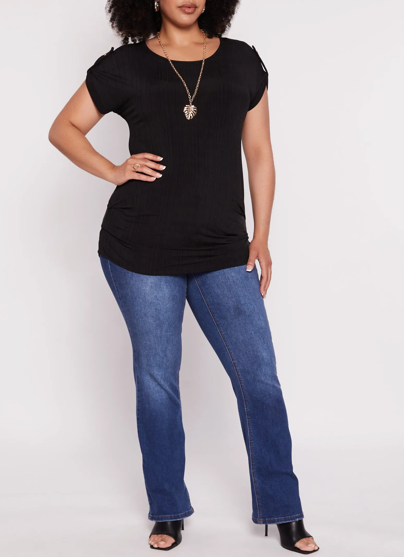 Plus Size Tabbed Short Sleeve Top with Necklace sold by Rainbow product image thumbnail 2