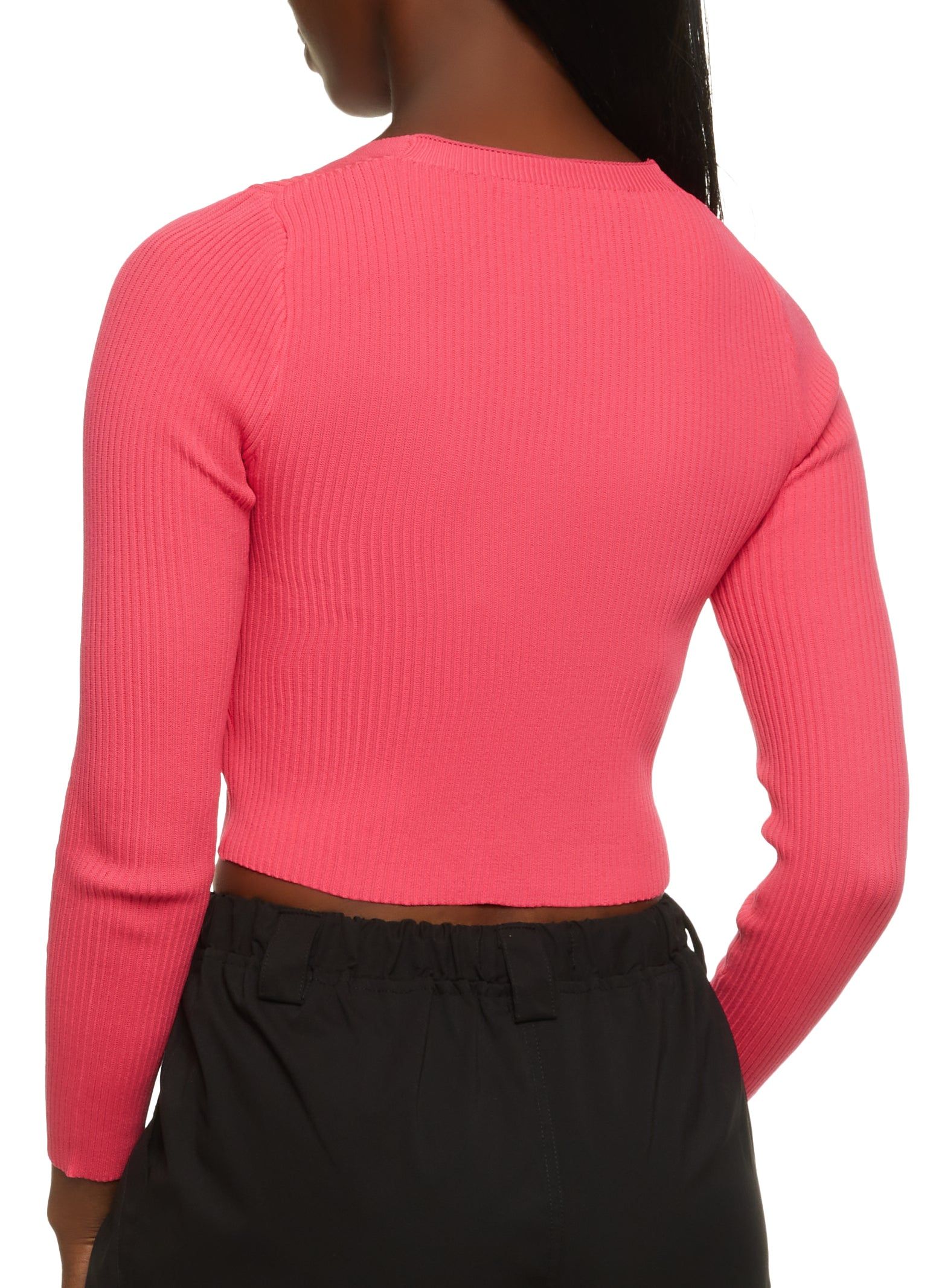 Ribbed Knit Button Front Cropped Cardigan sold by Rainbow product image thumbnail 2