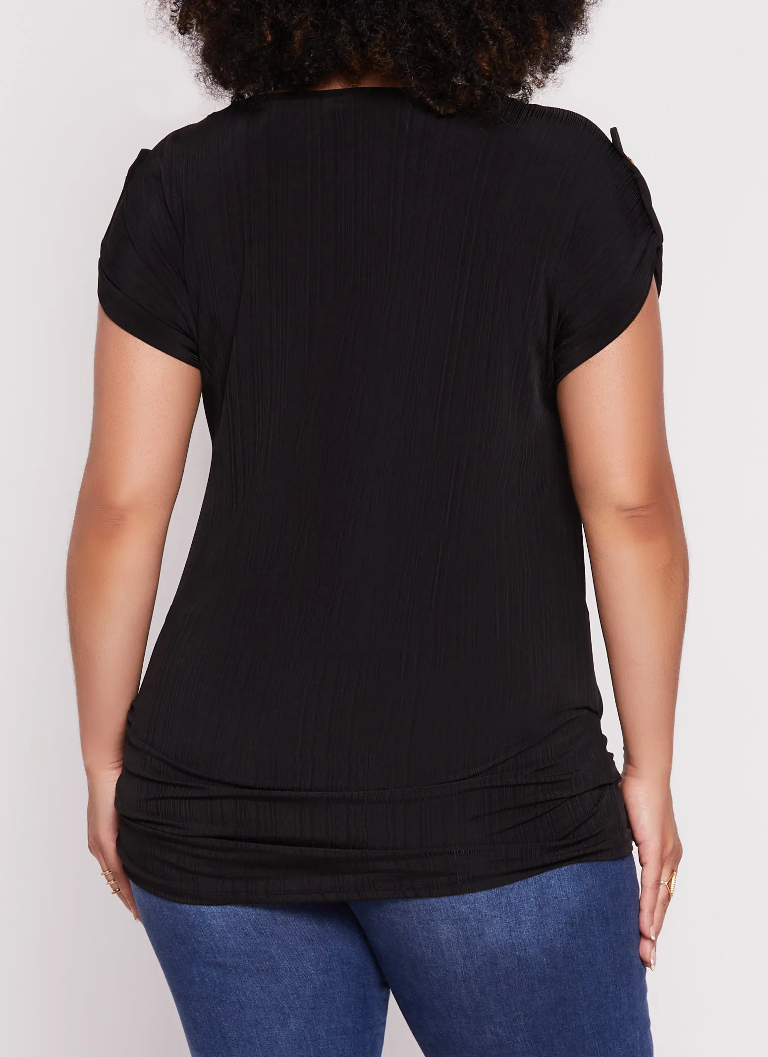 Plus Size Tabbed Short Sleeve Top with Necklace sold by Rainbow product image thumbnail 3