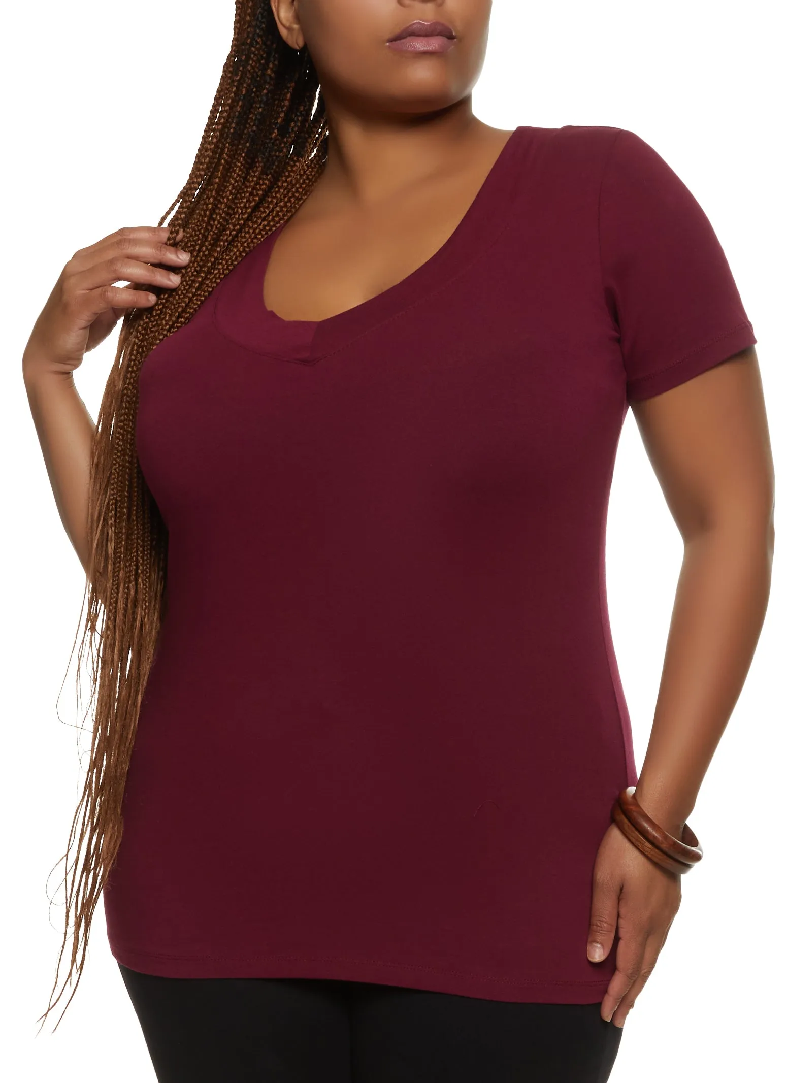 Plus Size Basic V Neck Tee sold by Rainbow