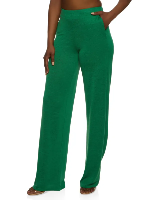 Daisy Solid Brushed Knit High Waisted Wide Leg Pants sold by Rainbow