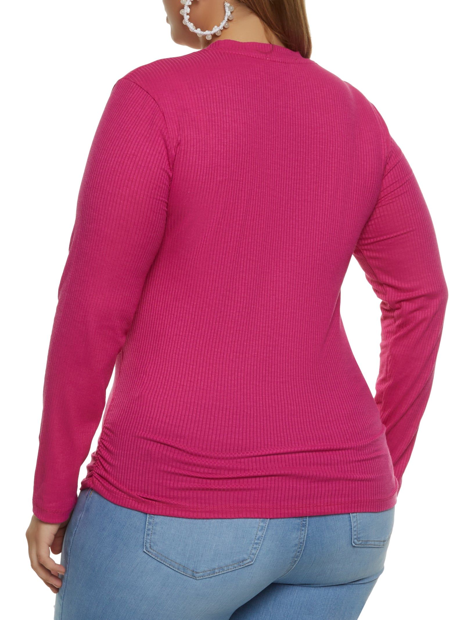 Plus Size Ribbed V Neck Ruched Side Tee sold by Rainbow product image thumbnail 2
