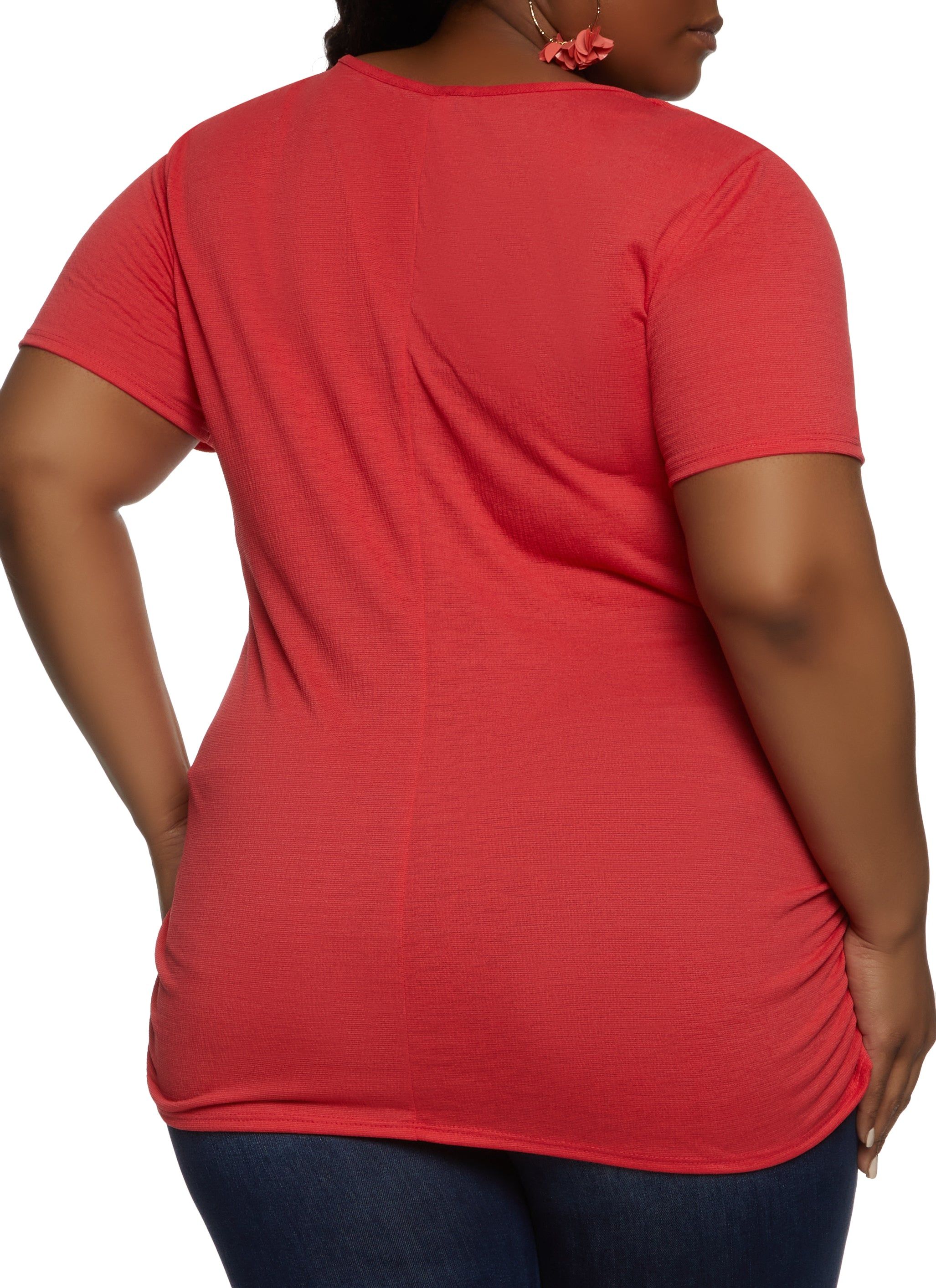 Plus Size Gauze Knit Ruched Tee with Necklace sold by Rainbow product image thumbnail 2