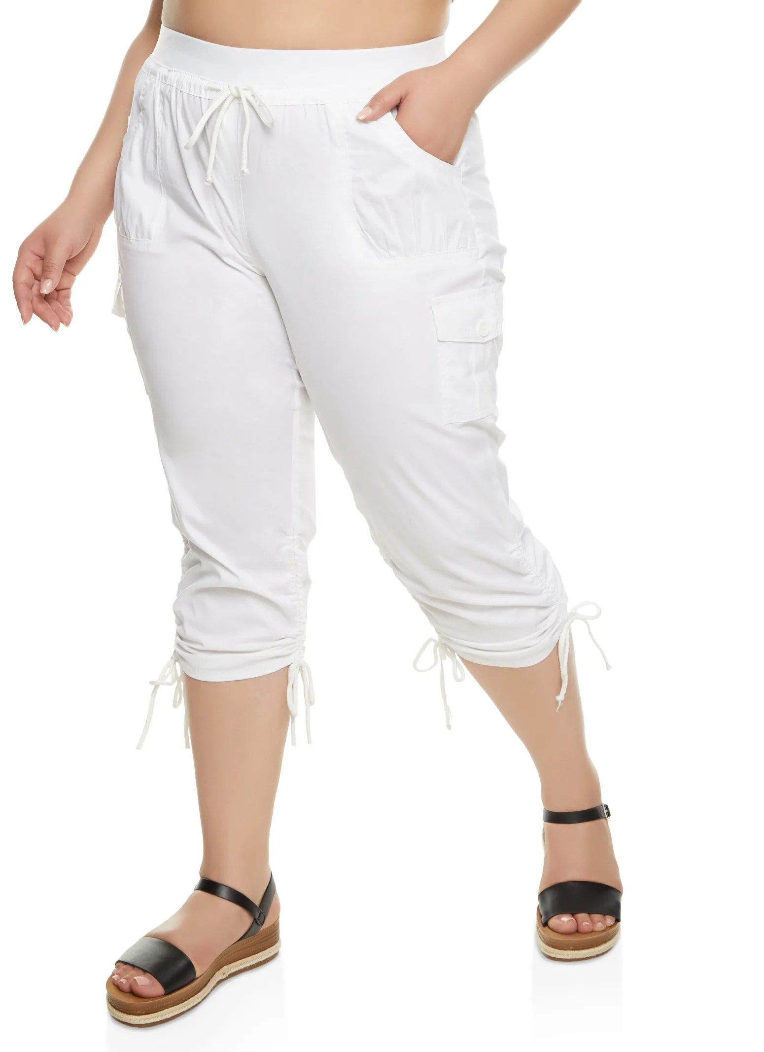 Plus Size High Waisted Ruched Cargo Capri Pants sold by Rainbow