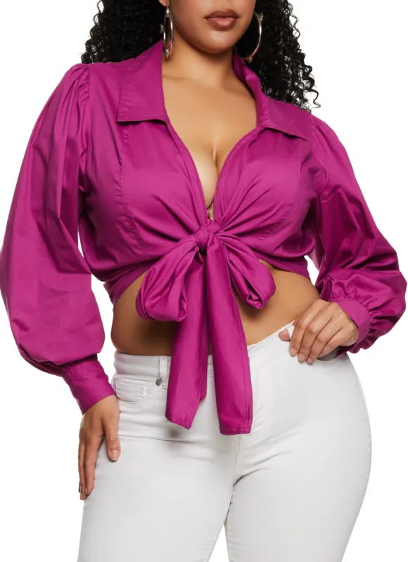 Plus Size Tie Back Wrap Crop Top sold by Rainbow