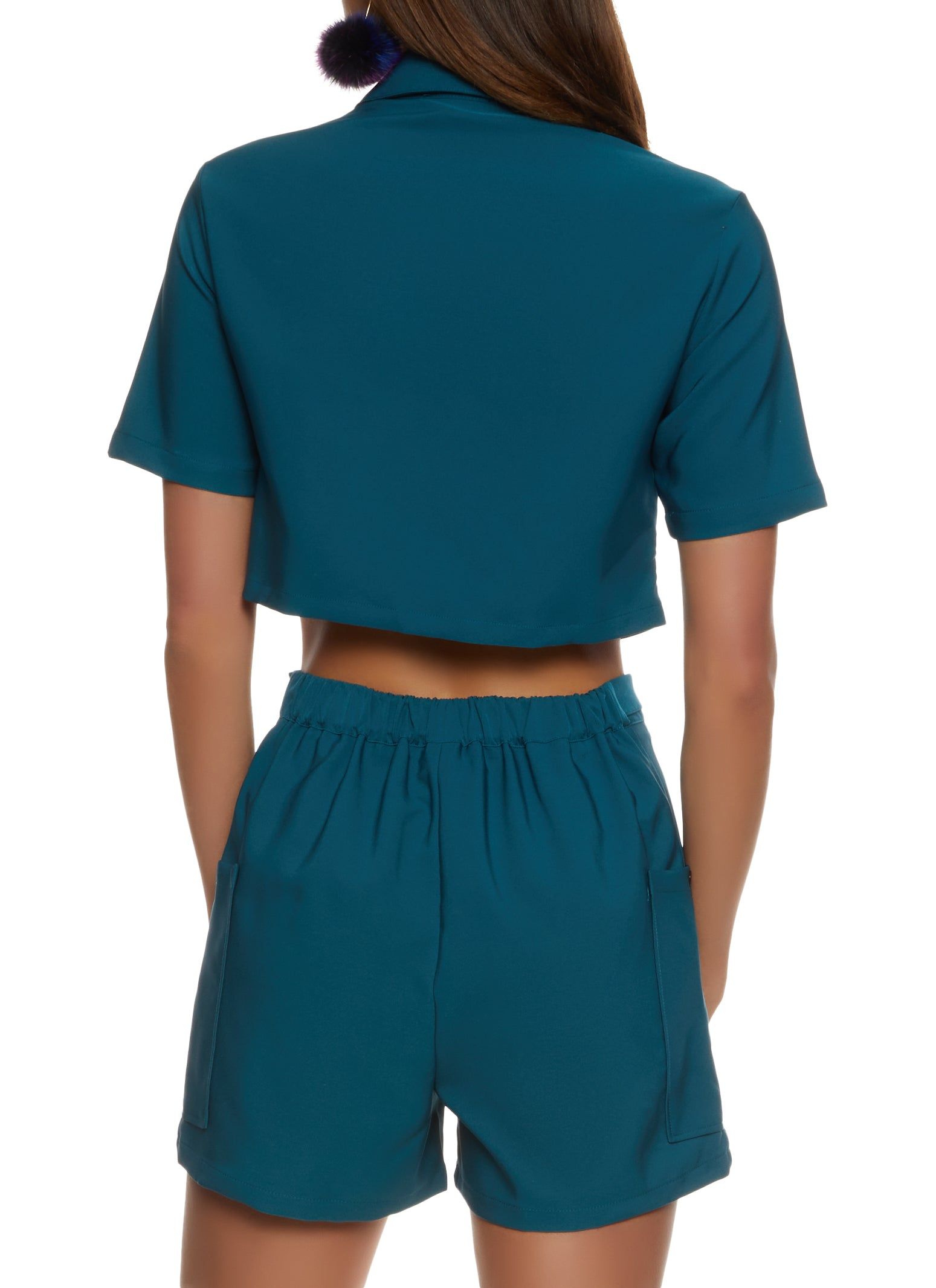 Crepe Knit Button Front Cropped Shirt sold by Rainbow product image thumbnail 3