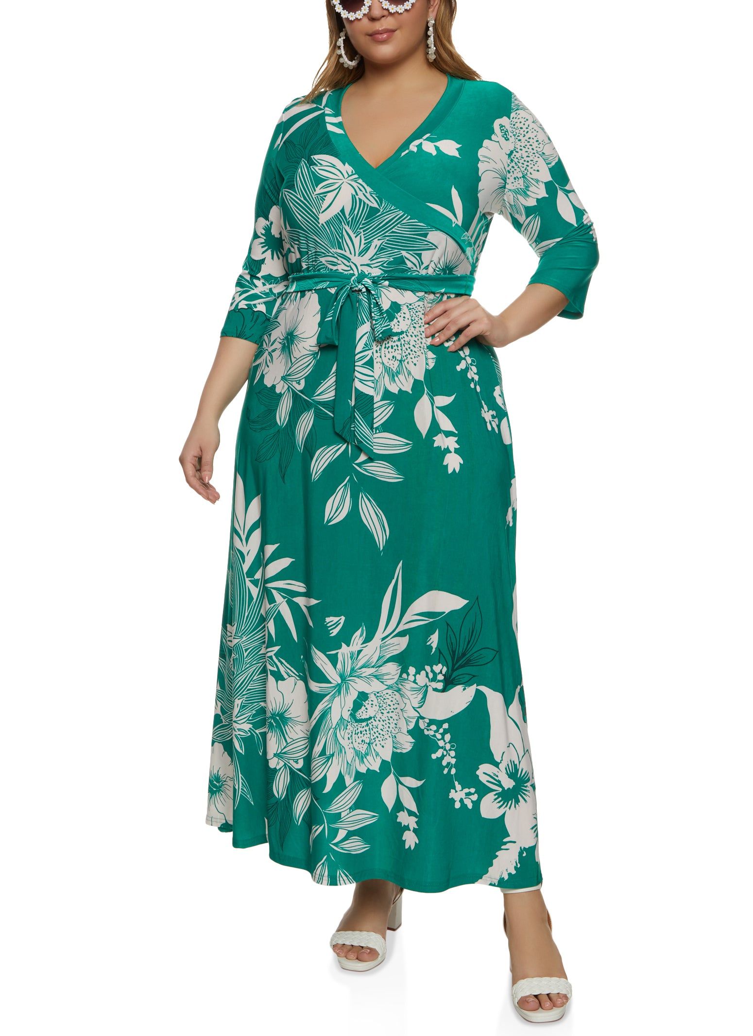 Plus Size Floral Printed Faux Wrap Maxi Dress sold by Rainbow