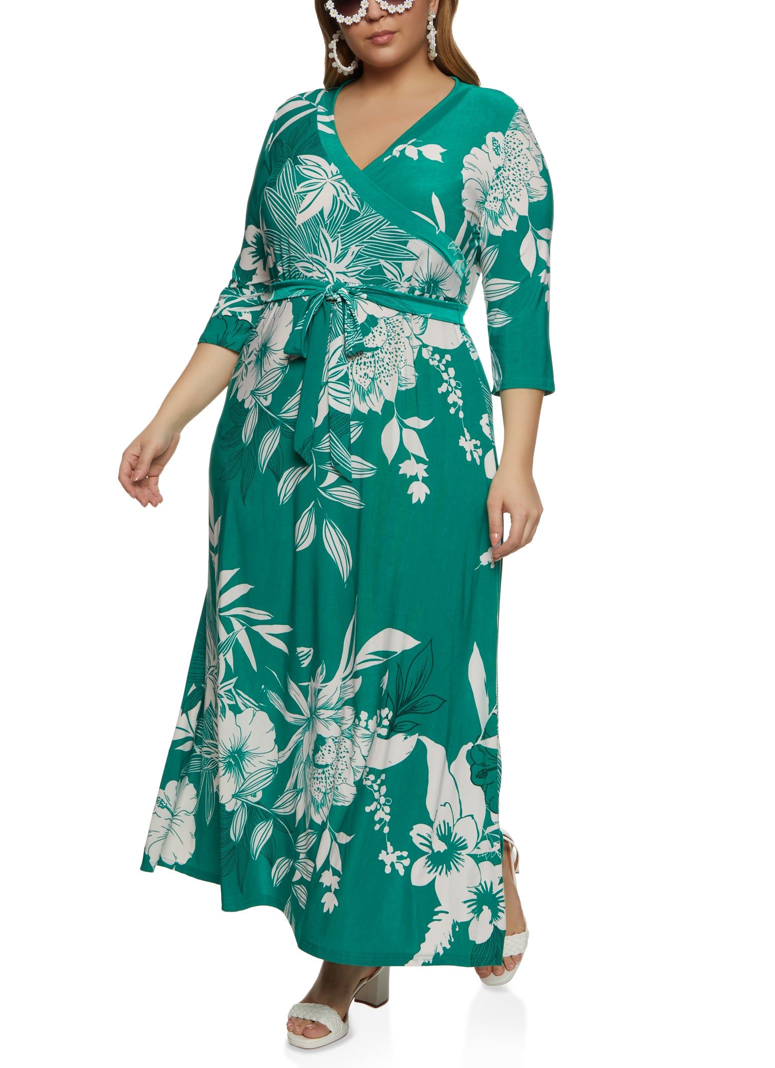 Plus Size Floral Printed Faux Wrap Maxi Dress sold by Rainbow product image thumbnail 2