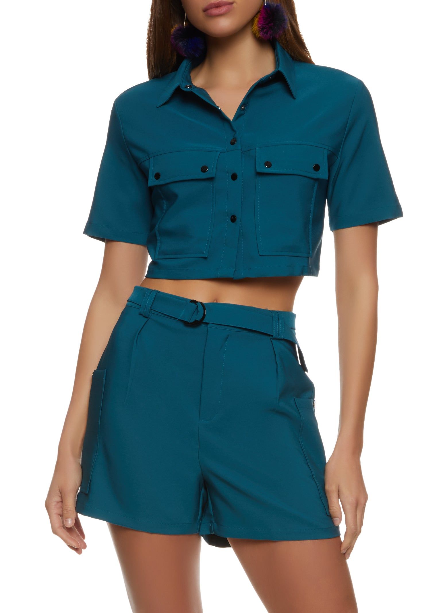 Crepe Knit Button Front Cropped Shirt sold by Rainbow product image thumbnail 2