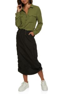 Drawstring Hem Button Front Cropped Shirt sold by Rainbow