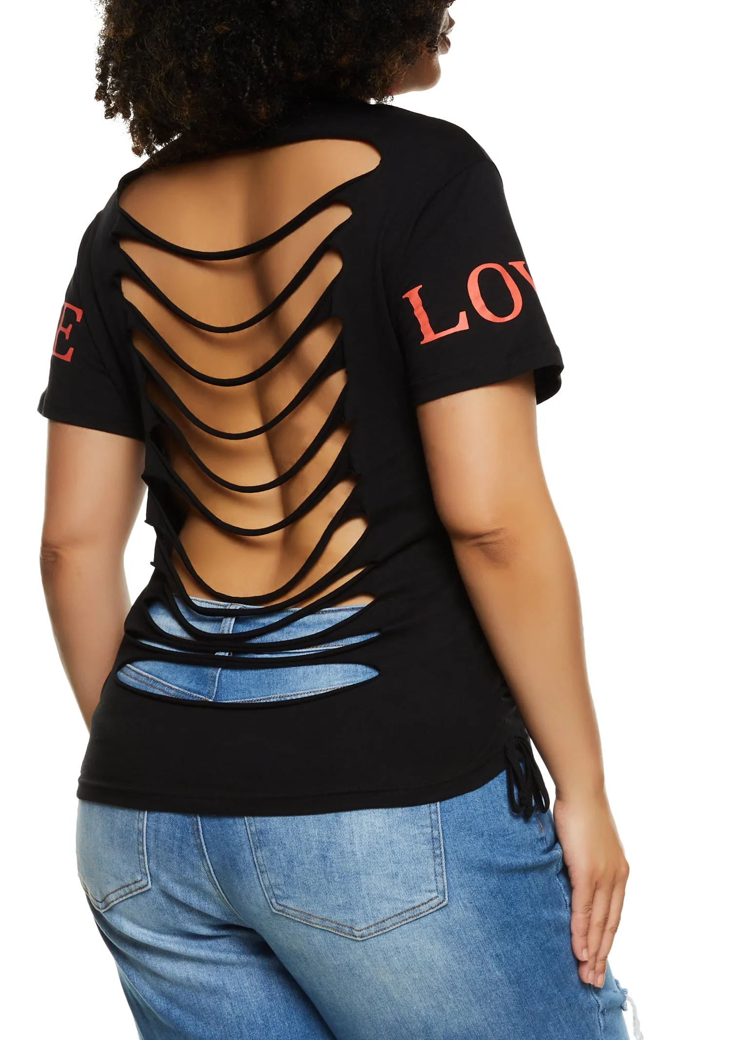 Plus Size Rhinestone Love Yourself Laser Cut Graphic Tee sold by Rainbow product image thumbnail 3