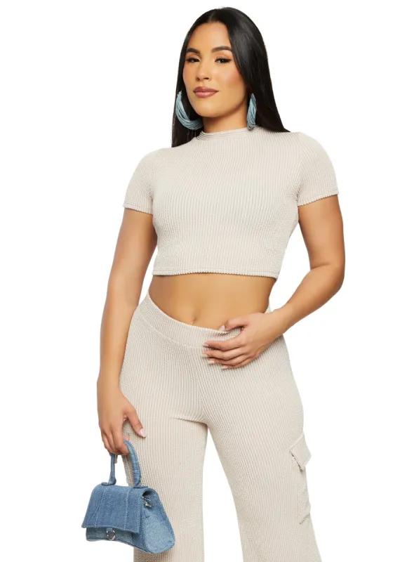 Rib Knit Cropped Tee sold by Rainbow