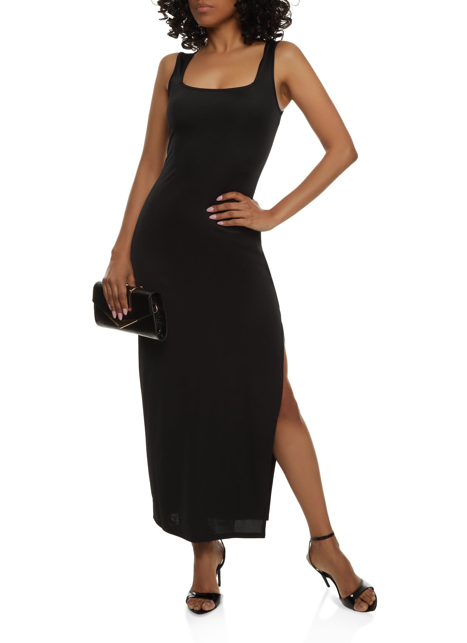 Square Neck Side Slit Tank Dress sold by Rainbow