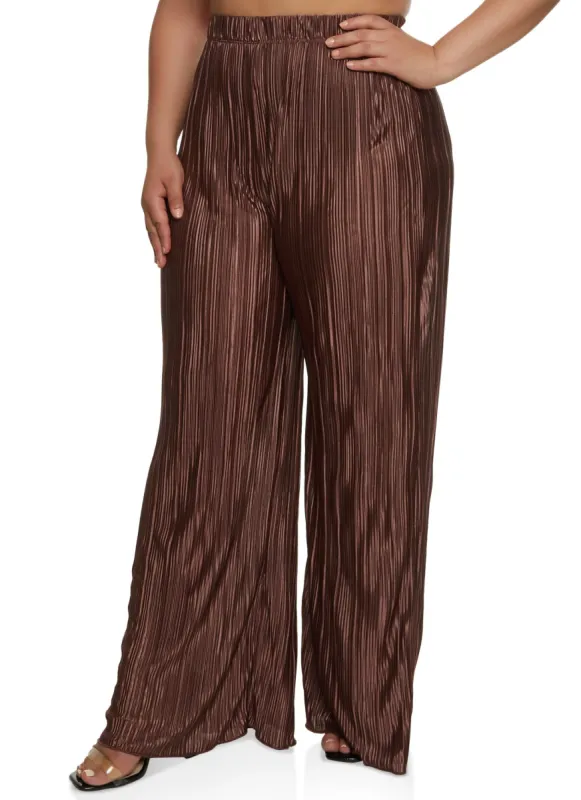 Plus Size Plisse High Waist Wide Leg Pants sold by Rainbow