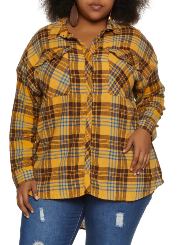 Plus Size Plaid Flannel Oversized Shirt sold by Rainbow
