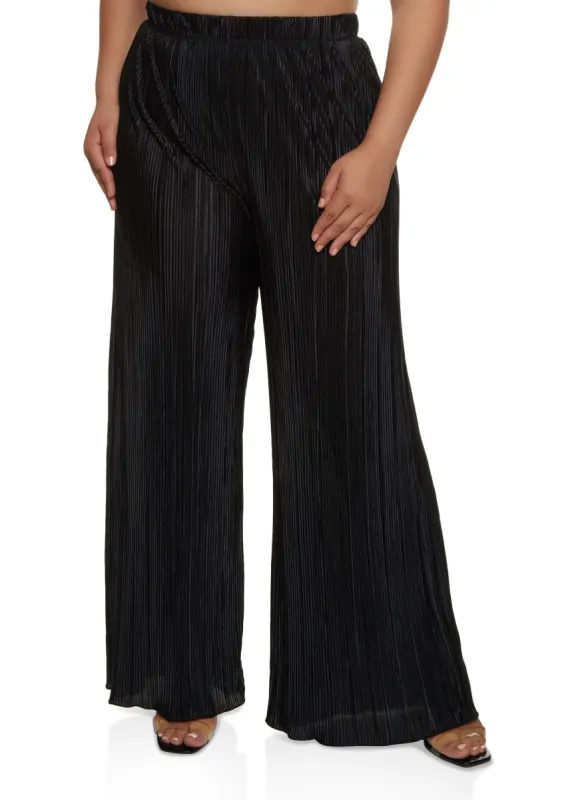 Plus Size Plisse High Waist Wide Leg Pants sold by Rainbow