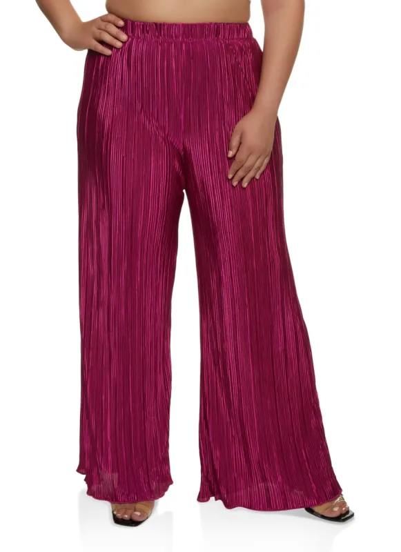 Plus Size Plisse High Waist Wide Leg Pants sold by Rainbow