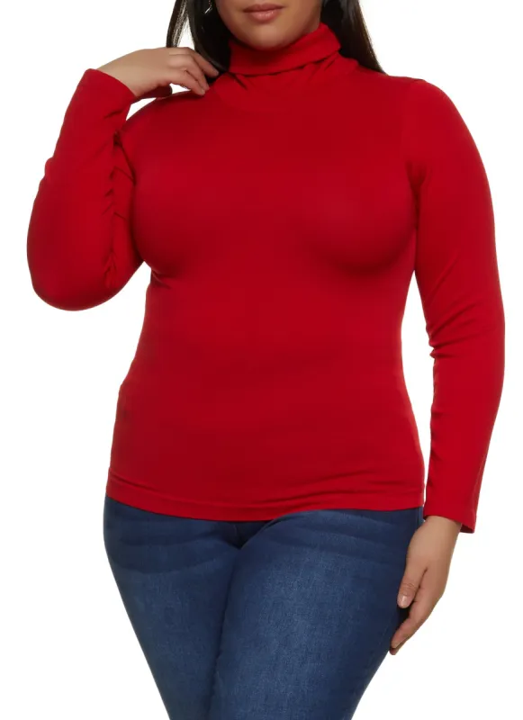 Plus Size Basic Long Sleeve Turtleneck Top sold by Rainbow
