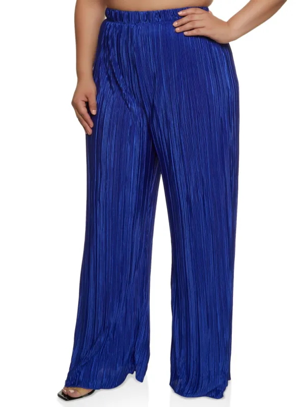 Plus Size Plisse High Waist Wide Leg Pants sold by Rainbow