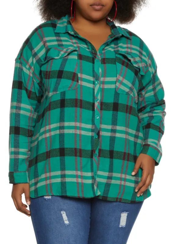 Plus Size Plaid Flannel Oversized Shirt sold by Rainbow