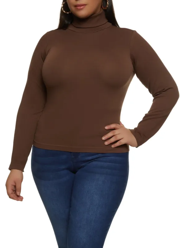 Plus Size Basic Long Sleeve Turtleneck Top sold by Rainbow
