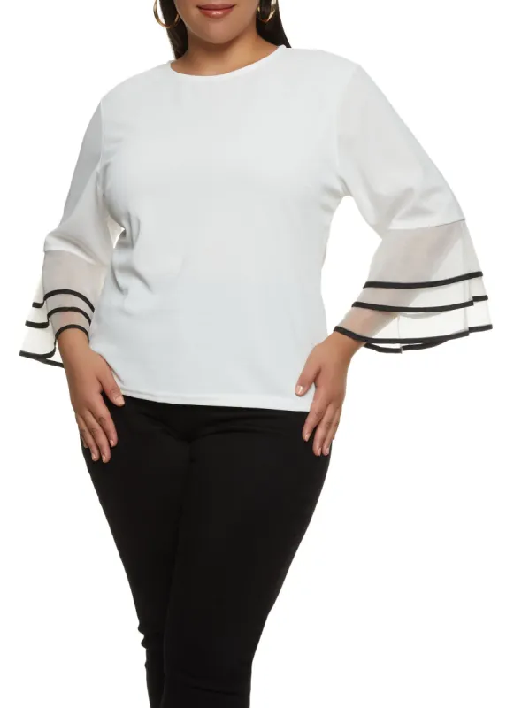 Plus Size Tiered Organza Sleeve Blouse sold by Rainbow