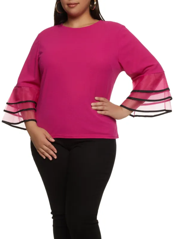 Plus Size Tiered Organza Sleeve Blouse sold by Rainbow
