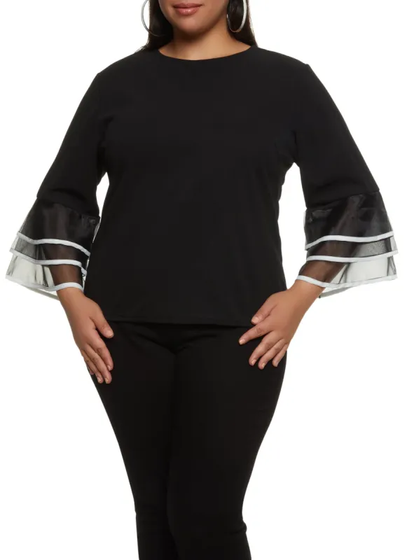 Plus Size Tiered Organza Sleeve Blouse sold by Rainbow