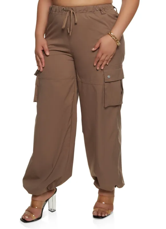 Plus Size Solid Drawstring Waist Cargo Joggers sold by Rainbow