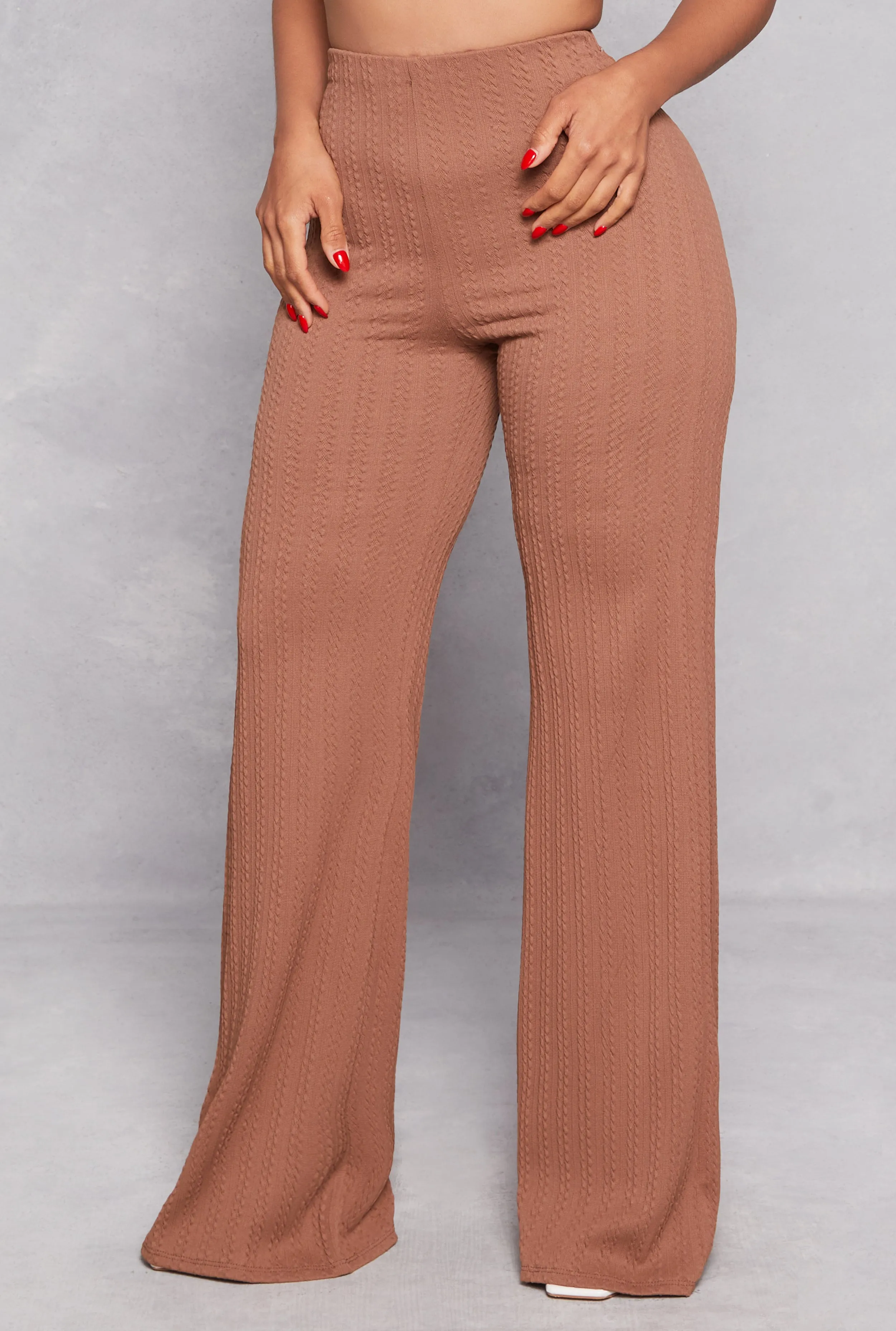 Solid Textured Knit High Waist Flare Pants sold by Rainbow product image thumbnail 2