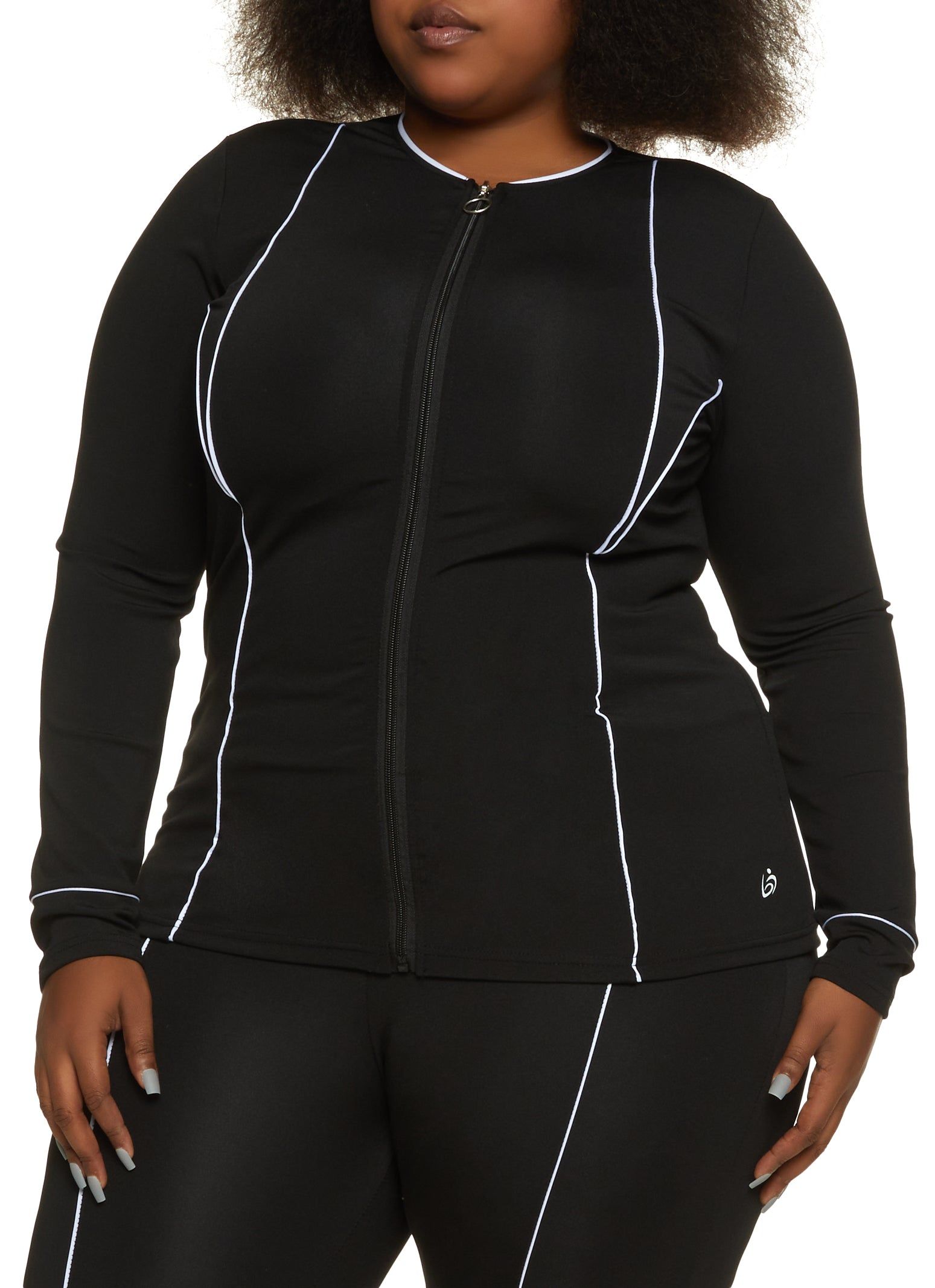 Plus Size Contrast Piping Zip Up Track Jacket sold by Rainbow