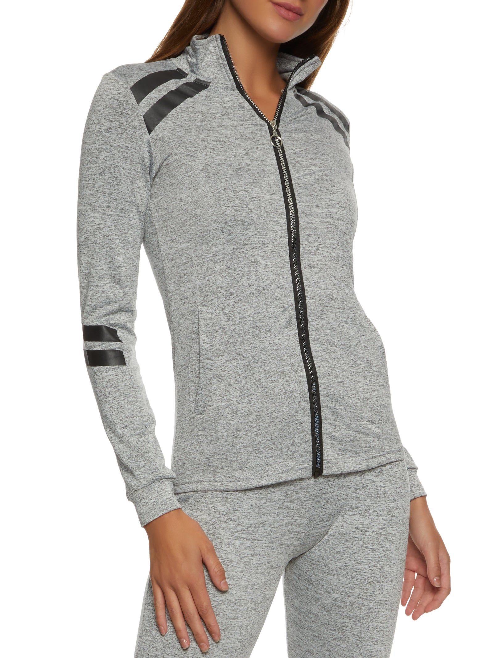 Stripe Detail Mock Neck Zip Front Track Jacket sold by Rainbow