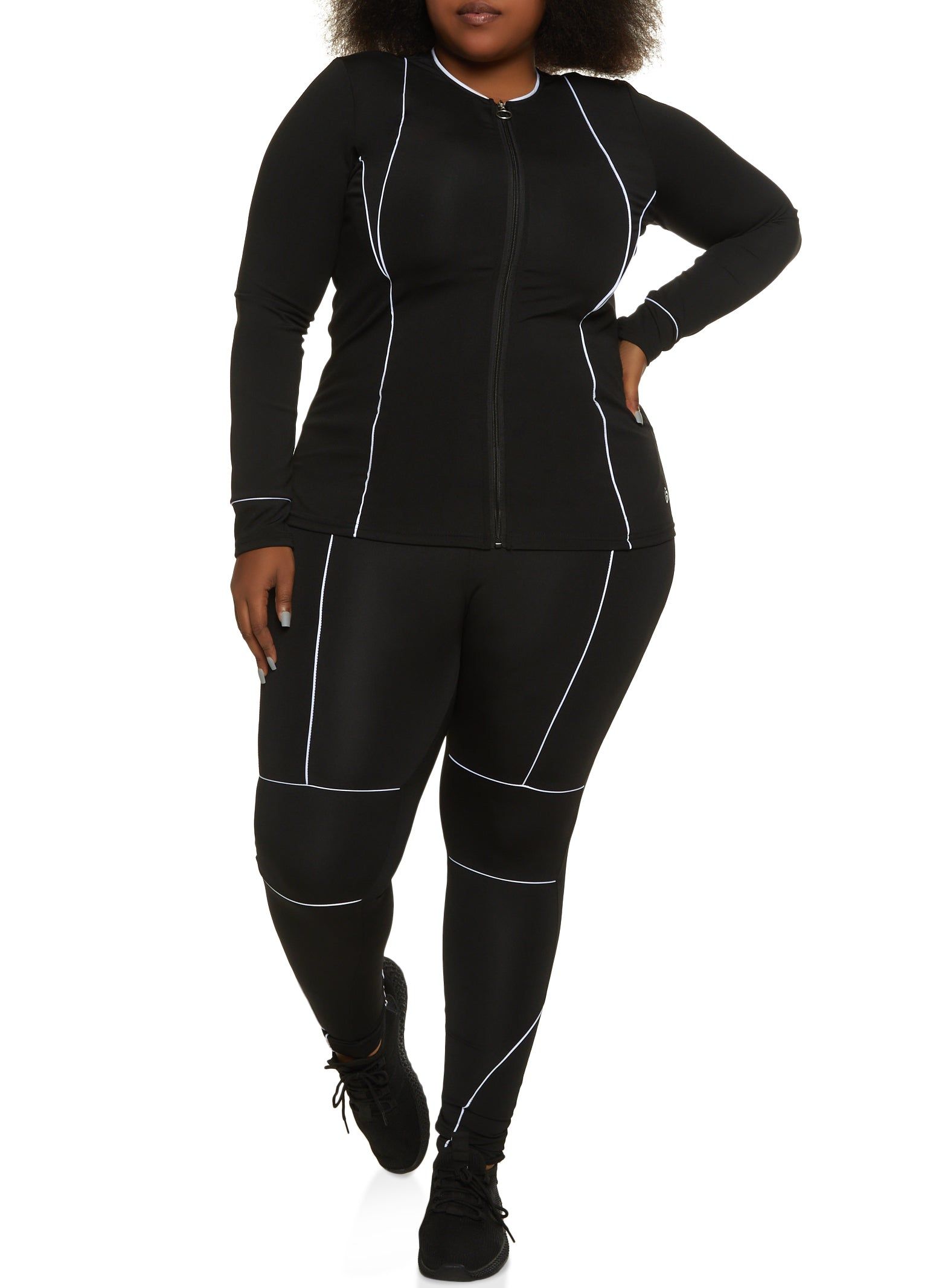 Plus Size Contrast Piping Zip Up Track Jacket sold by Rainbow product image thumbnail 2